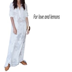For Love & Lemons White Silk Blend Sheer Floral Maxi Dress White Size Small Med